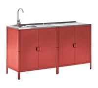 Beliani 2 Piece Outdoor Kitchen Set With Sink Vilama Metal Red