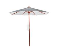 Beliani 245Cm Garden Parasol Black And White Striped Canopy Birch Wood Pole