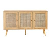 Beliani 3-Door Rattan Front Sideboard Light Brown, W120 X D40 X H71Cm