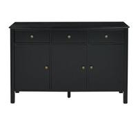 Beliani 3-Door Sideboard - Black Mdf With Pine Legs And Distressed Gold Knobs - Modern Storage Cabinet