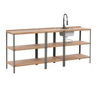Beliani 3 Piece Outdoor Kitchen Set With Sink Ivrea Certified Acacia Wood Brown/ Black