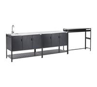 Beliani 3 Piece Outdoor Kitchen Set With Sink Maenza Metal Black, Black