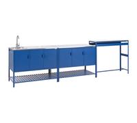 Beliani 3 Piece Outdoor Kitchen Set With Sink Maenza Metal Blue