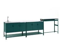 Beliani 3 Piece Outdoor Kitchen Set With Sink Maenza Metal Green