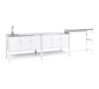 Beliani 3 Piece Outdoor Kitchen Set With Sink Maenza Metal White