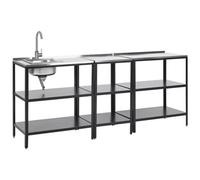 Beliani 3 Piece Outdoor Kitchen Set With Sink Vilama Metal Black, Black