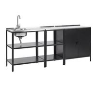 Beliani 3 Piece Outdoor Kitchen Set With Sink Vilama Black Metal