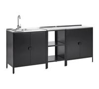 Beliani 3 Piece Outdoor Kitchen Set With Sink Vilama Black Metal