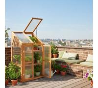 Beliani 3-Tier Balcony Greenhouse - Fir Wood Frame, Polycarbonate Panels, Double Door, Light Brown