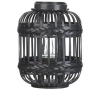 Beliani 30Cm Black Bamboo Candle Lantern With Glass Holder - Matt Hammered Finish