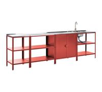 Beliani 4 Piece Outdoor Kitchen Set With Sink Vilama Metal Red