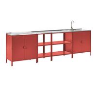 Beliani 4 Piece Outdoor Kitchen Set With Sink Vilama Metal Red