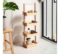 Beliani 4-Tier Bath Shelving Unit With Basket Design, Light Brown, 28 X 18 X 87 Cm