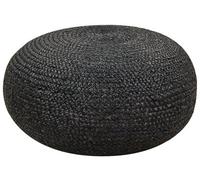 Beliani 50Cm Round Jute Pouffe In Matte Black - Boho Ottoman With Eps Fill