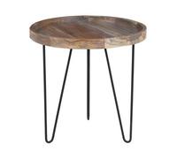 Beliani 50Cm Round Teak Side Table With Black Metal Hairpin Legs - Dark Brown, Industrial Rustic