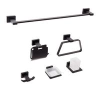 Beliani 6-piece Bathroom Hardware Set Riohacha With Towel Bars And Hooks Black, Black