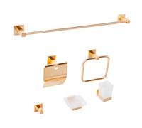 Beliani 6-Piece Bathroom Hardware Set Uvita With Towel Bars And Hooks Gold