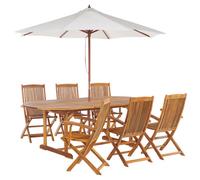 Beliani Garden Dining Set 6 Seater Maui With Parasol (12 Options) Acacia Wood Light Brown, Brown