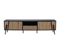 Beliani 76-Inch Tv Stand Brown Matt Wood Black Top Metal Legs 1 Drawer 2 Cabinets