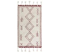 Beliani 80 X 150 Cm Hand-Tufted Cotton Rug Off-White With Dark Red Geometric Pattern And Tassels