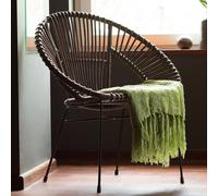 Beliani Acapulco Collection Rattan Armchair Brown Wicker Papasan With Black Metal Legs - W70 X D48 X H80Cm