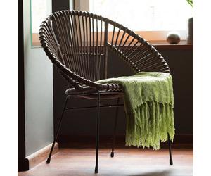 Beliani Acapulco Collection Rattan Armchair Brown Wicker Papasan With Black Metal Legs - W70 X D48 X H80Cm