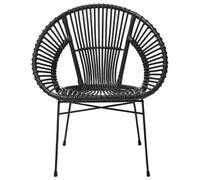 Beliani Acapulco Home Rattan Armchair Black Wicker With Metal Legs - Lightweight Round Dining Chair, W70 X D48 X H80Cm