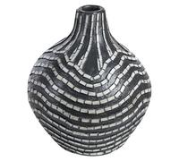 Beliani Artisan Black White Terracotta Vase 35Cm Striped Boho Decor - Handcrafted Lacquered Finish