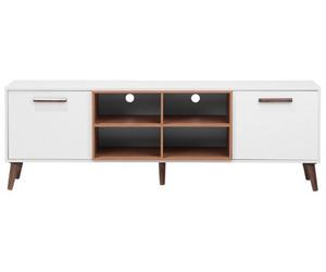 Beliani Aura Tv Stand White And Dark Brown - Fits 78-Inch Tvs, 2 Cabinets, Cable Management - W180 X D40 X H60Cm