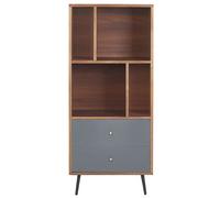 Beliani Aurora Home Bookcase - Dark Walnut Painted Mdf With Grey Accents, 139 X 60 X 40 Cm, 4 Shelves, 2 Drawers, Modern Retro Storage