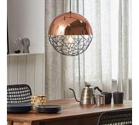 Beliani Aurora Lighting 1-Light Globe Pendant Copper Top With Black Openwork Frame, Modern Gloss Finish, 35Cm Diameter