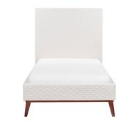 Beliani Aurora Off White Velvet Eu Single Bed 3Ft With Quilted Honeycomb Headboard
