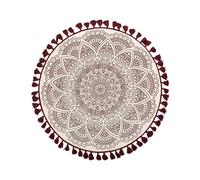 Beliani Ayakli 120Cm Round Cotton Rug Red Mandala Print For Living Room