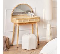Beliani Bamboo Bloom Dressing Table, Light Brown, 1 Drawer, Curved Mirror, Boho-Scandi Design