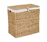 Water Hyacinth Laundry Basket Hamper 2-Compartment with Lid Light Wood Langson