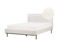 Beliani Bed Boucle Corio 140 X 200 Cm Eu Double Off-white, White
