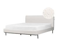 Beliani Bed Boucle Corio 180 X 200 Cm Eu Super King Off-white, White