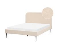Beliani Bed Boucle Flayat 140 X 200 Cm Eu Double Light Beige