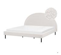 Beliani Bed Boucle Margut 180 X 200 Cm Eu Super King White, White