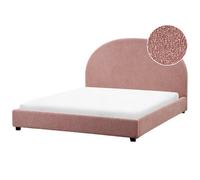 Beliani Bed Boucle Vaucluse 140 X 200 Cm Eu Double Pastel Pink, Pink