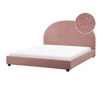 Beliani Bed Boucle Vaucluse 160 X 200 Cm Eu King Size Pastel Pink, Pink