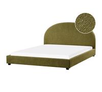 Beliani Bed Boucle Vaucluse 180 X 200 Cm Eu Super King Olive Green, Green