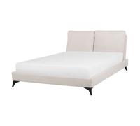 Beliani Bed Chenille Melle 140 X 200 Cm (Eu Double) Light Beige