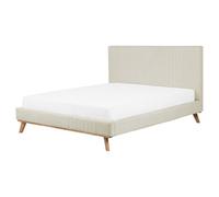 Beliani Bed Chenille Talence 160 X 200 Cm Eu King Size Light Beige