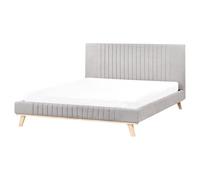 Beliani Bed Chenille Talence 160 X 200 Cm Eu King Size Light Grey, Grey