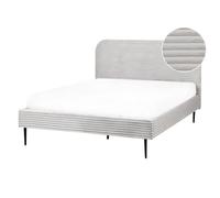 Beliani Bed Corduroy Flayat 140 X 200 Cm (Eu Double) Light Grey