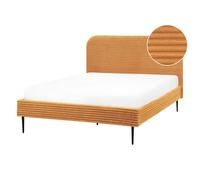 Beliani Bed Corduroy Flayat 140 X 200 Cm (Eu Double) Orange