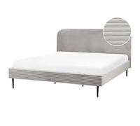 Beliani Bed Corduroy Flayat 180 X 200 Cm Eu Super King Light Grey, Grey