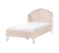 Beliani Bed Fabric Ambillou 120 X 200 Cm (Eu Small Double) Light Beige