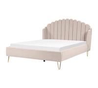 Beliani Bed Fabric Ambillou 180 X 200 Cm (Eu Super King) Light Beige